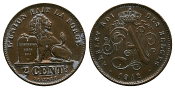 БЕЛЬГИЯ 2 САНТИМА 1912 BELGES KM 64 медь 4384-131