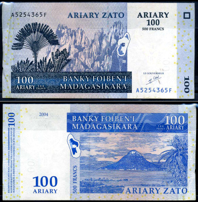 Мадагаскар 100 ариари 2004 Pick 86 a бумага 8564-47-2-2