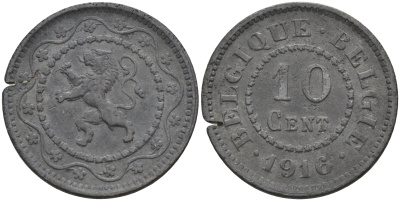 БЕЛЬГИЯ 10 САНТИМОВ 1916 НЕМЕЦКАЯ ОККУПАЦИЯ KM 81 цинк 4589-741