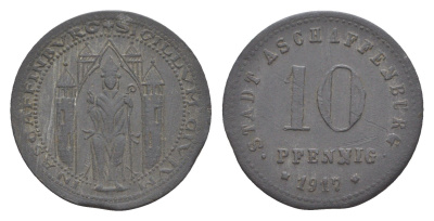 Ашаффенбург 10 пфеннигов 1917 Funck 23.2A, Men05 792.4, Men18 1074.4 цинк 4643-965