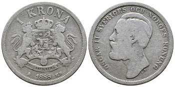 Швеция 1 крона 1888 EB, Оскар II (1872-1907) король Швеции и Норвегии KM 747 серебро 4178-452