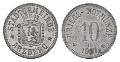 Арцберг 10 пфеннигов 1917 Funck 22.2, Men05 727.2, Men18 982.2 цинк 4636-1212