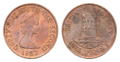 Джерси 1 пенни 1987 Елизавета II (1952-2022), башня Святого Клемента KM 54 бронза 4649-322
