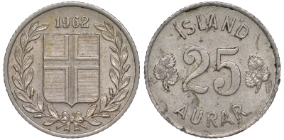 Исландия 25 эйре 1962 KM 11 медно-никель 4596-1265