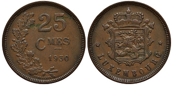 Люксембург 25 сантимов 1930 великая герцогиная Шарлотта (1919-1964) KM 42 бронза 4538-831