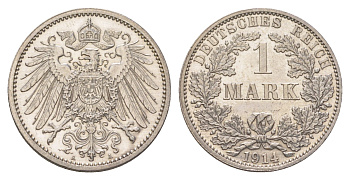 Германия 1 марка 1914 A, Вильгельм II (1888-1918) KM 14, J. 17 серебро aUNC 4626-227