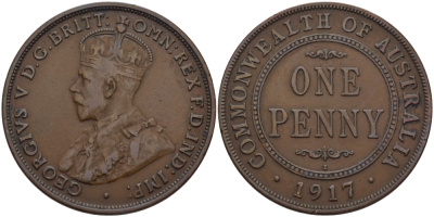 АВСТРАЛИЯ 1 ПЕННИ 1917 ГЕОРГ V KM 23 бронза 82-711