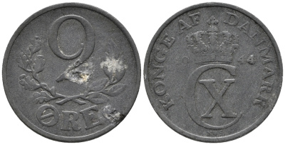 ДАНИЯ 2 ЭРЕ 1944 N; S, КРИСТИАН X (1912-1947) KM 833a цинк 67-153