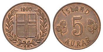 Исландия 5 эйре 1960 KM 9 бронза 4691-331