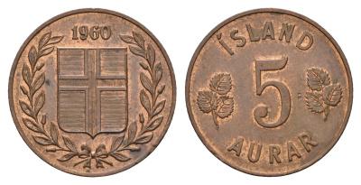 Исландия 5 эйре 1960 KM 9 бронза 4691-331