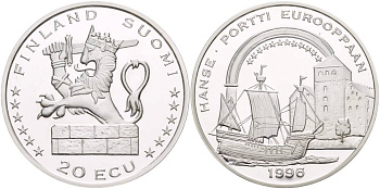 ФИНЛЯНДИЯ 20 ЭКЮ 1996 ФИНЛЯНДИЯ ВОРОТА В ЕВРОПУ, ПРОБА 925, ВЕС 27 ГР. серебро PROOF 1088-9-61