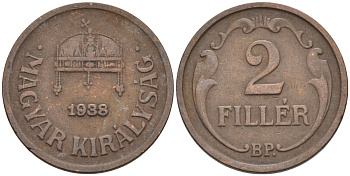 Венгрия 2 филлера 1938 BP KM 506 бронза 4115-1162