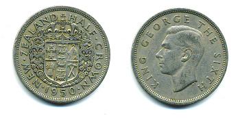 Новая Зеландия 1/2 кроны 1950 Георг VI (1936-1952) KM 19 медно-никель 47-1245
