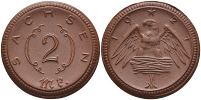 Саксония 2 марки 1921 J. N 56 фарфор 1094-1-13