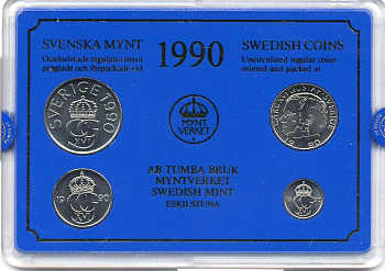 Швеция набор монетного двора из 4 монет 1990 Карл XVI Густав (1973- ) в пластике KM MS54 UNC 4-3-7-165