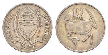 Ботсвана 10 тхебе 1989 антилопа оракс KM 5a сталь плакированная никелем 51-1835