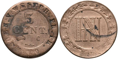 Вестфалия 3 сантима 1810 С KM 23 медь 117-456