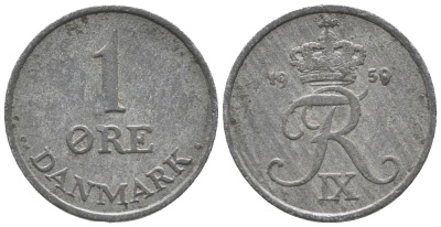 ДАНИЯ 1 ЭРЕ 1959 С; S, ФРЕДЕРИК IX (1947-1972) KM 839.2 цинк 100-1134