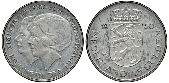 Нидерланды 2 1/2 гульдена 1980 коронация Беатрикс, 30 апреля 1980 KM 201 никель 72-1445