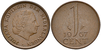 Нидерланды 1 цент 1967 Юлиана (1949-1980) KM 180 бронза    4598-249