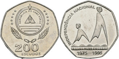 Кабо-Верде 200 эскудо 1995 20 лет независимости KM 35 медно-никель UNC 3333-1013