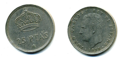 Испания 25 песет 1975 (79) Хуан Карлос I (1975-2014) KM 808 медно-никель 51-4642