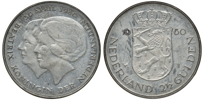 Нидерланды 2 1/2 гульдена 1980 коронация Беатрикс, 30 апреля 1980 KM 201 никель 72-1445