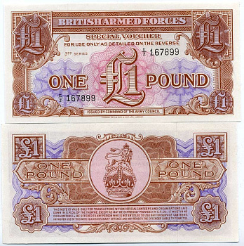 Великобритания, Британские вооруженные силы 1 фунт 1956 серия 3 Pick M29 бумага UNC (пресс) 450-33-3