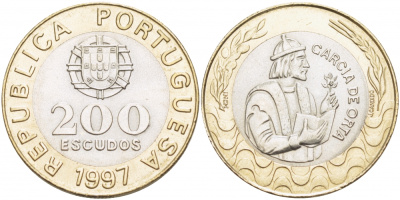 Португалия 200 эскудо 1997 Гарсия Де Орта (1501-1568) KM 655 KM 655 биметалл 4403-443