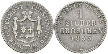 Вальдек-Пирмонт 1 грош 1855 А KM 87 серебро 99-947