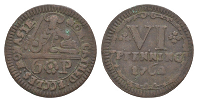 Мюнстер 6 пфеннигов 1762 Монетный двор кафедрального капитула KM 441 медь 633-1832