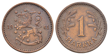 Финляндия 1 марка 1941 KM 30a медь 4668-862