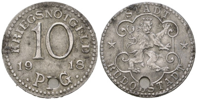 Рудольштадт (Тюрингия) 10 пфеннингов 1918 Funck 457.5A, Men18 27631.9 железо 4164-311