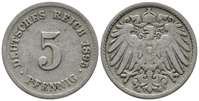 ГЕРМАНИЯ 5 ПФЕННИГОВ 1895 G KM 11, J. 12 медно-никель 39-716