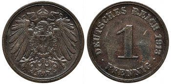 Германия 1 пфенниг 1913 D KM 10, Jager 10, Weege 2 бронза 192-313