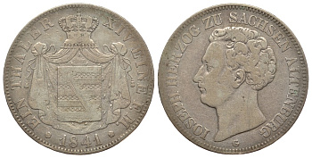 Саксен-Альтенбург 1 талер 1841 G, герцог Иосиф (1834-1848) KM 9, AKS 49, J. 107, Thun 354, Kahnt 480 серебро 00-822-23