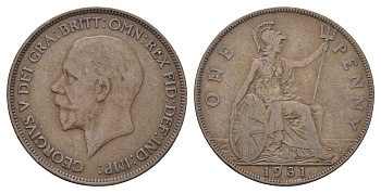Великобритания 1 пенни 1931 Георг V (1910-1936) KM 838, Spink 4055 бронза 4536-313