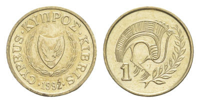 Кипр 1 цент 1992 KM 53.3 никель латунь UNC 4649-1144