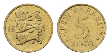 Эстония 5 сентов 1991 KM 21 латунь UNC 4694-1244