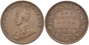 Британская Индия 1/4 анна 1925 Георг VI (1936-1952) KM 512 бронза 119-217