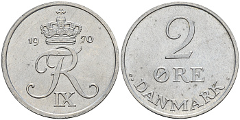 Дания 2 эре 1970 C.S, Фредерик IX (1947-1972) KM 840.2 цинк    4143-321