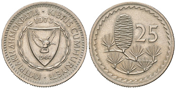 Кипр 25 милей 1973 KM 40 медно-никель UNC 3309-1138