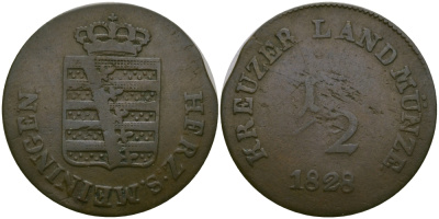 САКСЕН-МАЙНИНГЕН 1/2 КРЕЙЦЕРА 1828 KM 121 медь 65-621