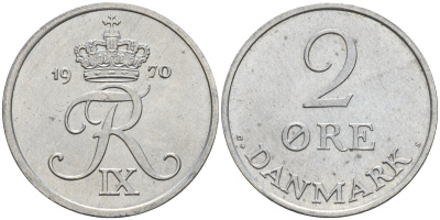 Дания 2 эре 1970 C.S, Фредерик IX (1947-1972) KM 840.2 цинк    4143-321
