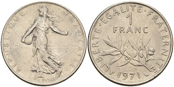 Франция 1 франк 1971 сеятель KM 925.1 никель      4603-122