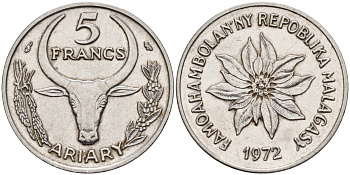 Мадагаскар 5 франков 1972 KM 10 сталь 4141-643