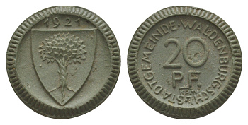 Вальденбург, Шлезиен 20 пфеннигов 1921 Men05 25902, Men18 32565, Scheuch 552 фарфор 1094-9-11