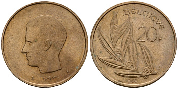 Бельгия 20 франков 1980 Belgique, Бодуэн I (1951-1993) KM 159 никель бронза 4601-327