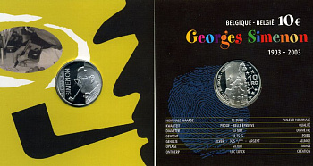 Бельгия 10 евро 2003 100 лет со дня рождения Жоржа Сименона, буклет KM 235 серебро PROOF 6-5-1-06