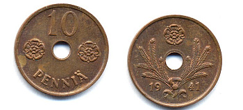 ФИНЛЯНДИЯ 10 ПЕННИ 1941 KM 33.1 медь 51-4927